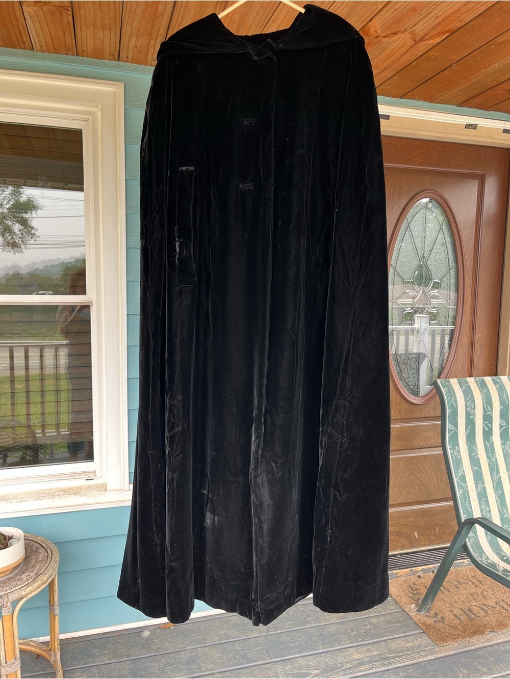 Vintage Black Velvet Hooded Cape